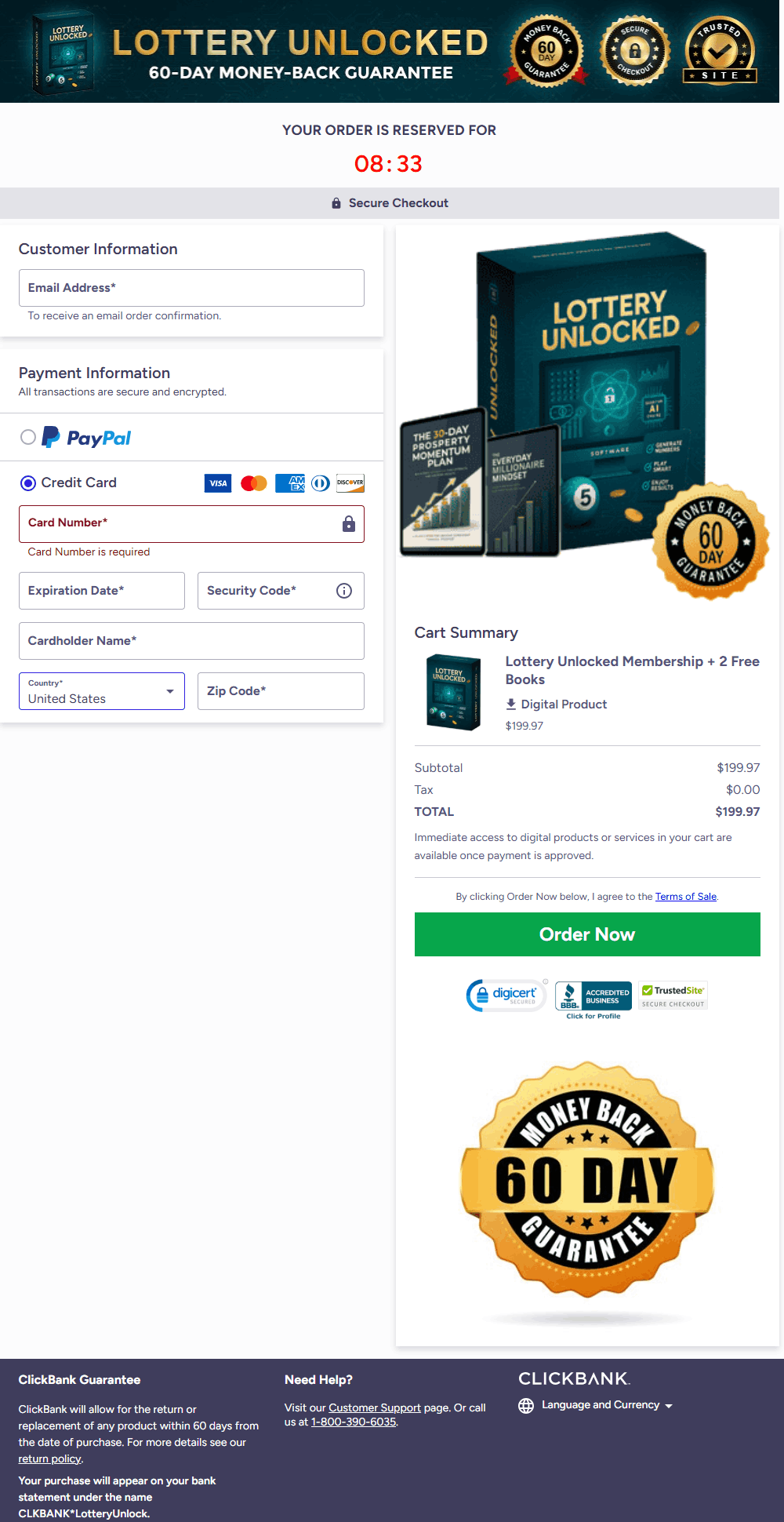 Lottery Unlocked Secure Checkout Page